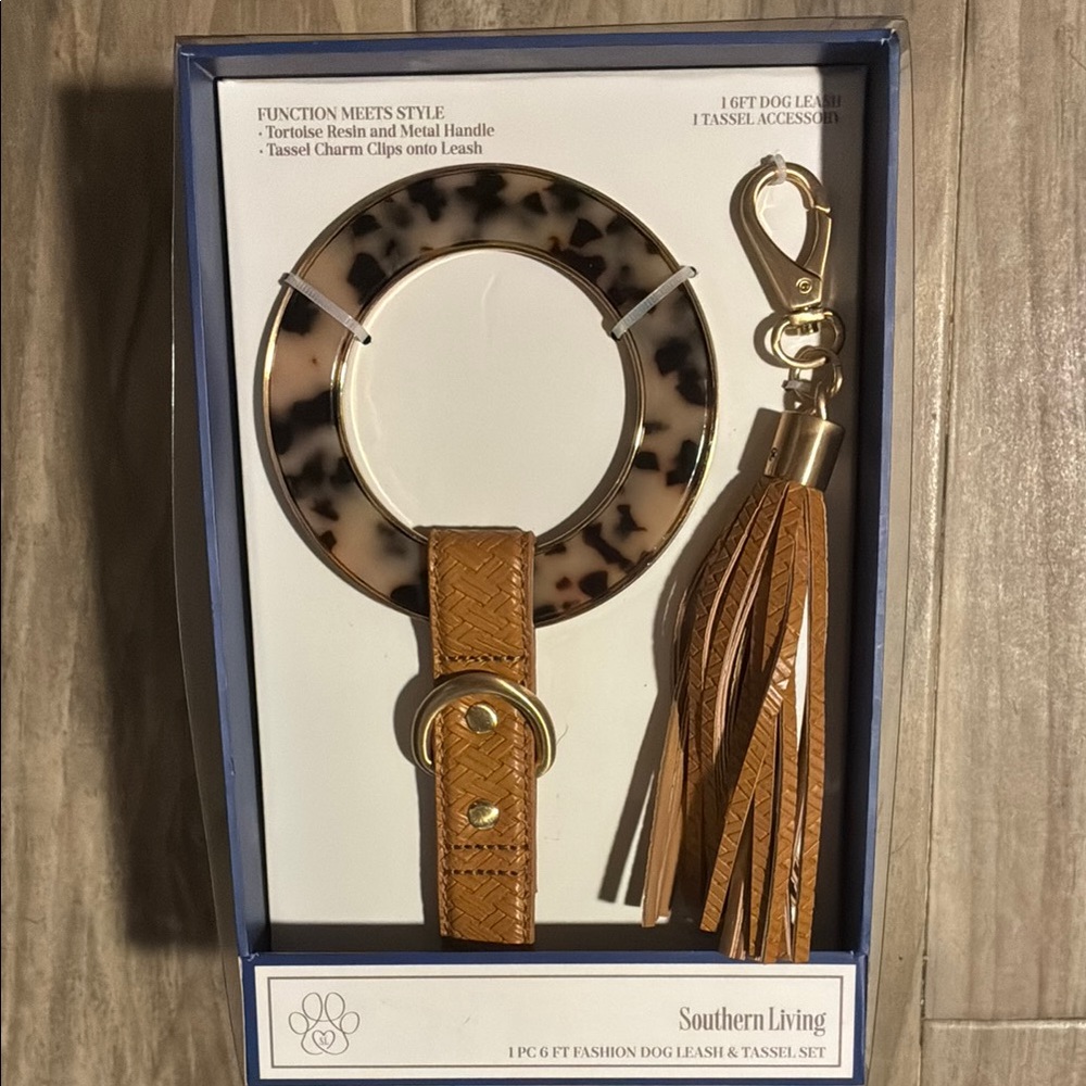 6ft Tortoise Resin Brown Tan Woven Leather Tassel Dog Leash Gold Hardware 60lbs